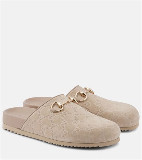 Women's Horsebit mule in beige GG suede 